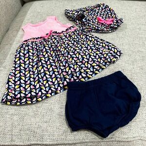 Just One‎ You by Carters Baby Girls 3M Bird Print Dress Bloomers Hat Set